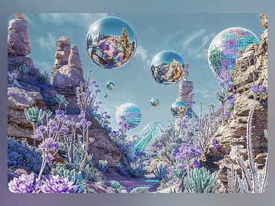 3D Celestial Desert Blooms 3d 3d abstract art 3d art 3d artwork 3d bubbles 3d design 3d dreamscape 3d fantasyland dreamscape fantasy fantasyland floral flowers illustration inspire nature nature inspired purple spheres