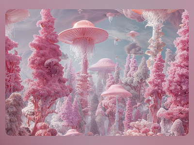 The Whispering Mushroom Forest 3d 3d art 3d art work 3d design 3d dreamscape 3d fantasyland 3d mushroom 3d mushroom fantasyland 3d rendering colorful creative dreamscape fantasyland mushroom mushroom fantsy nature inspired pink soft coloring soft colors