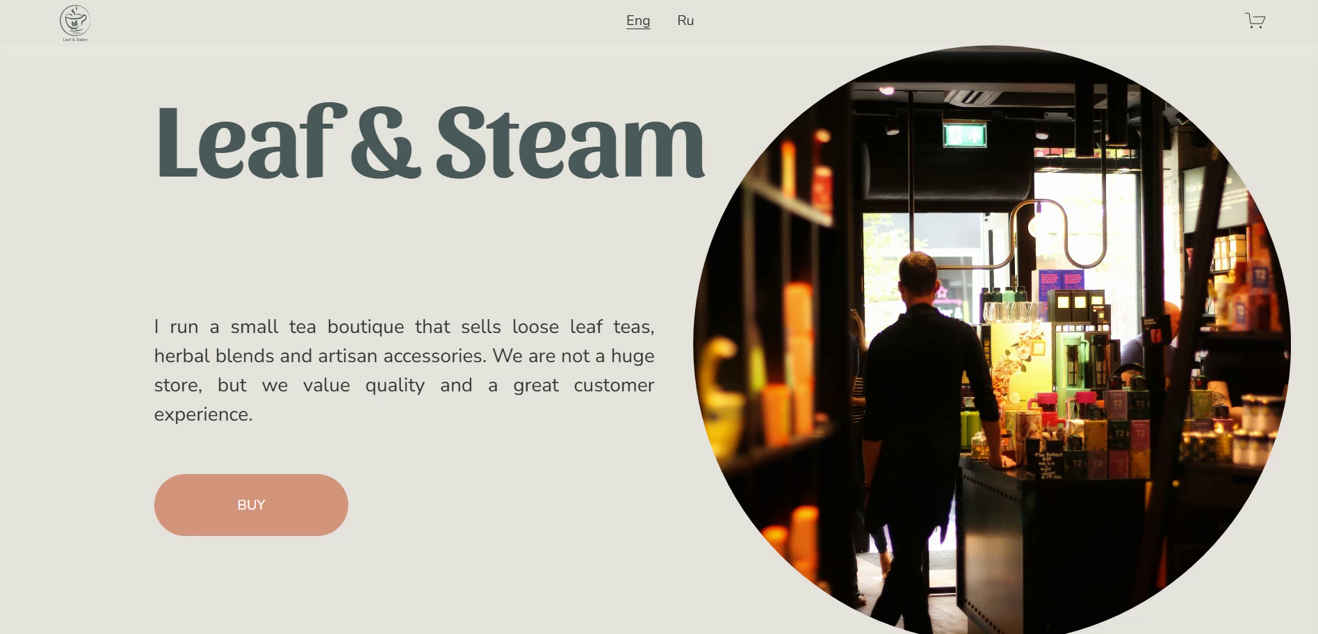 Example of Leaf & Steam - a store concept translated into a working website