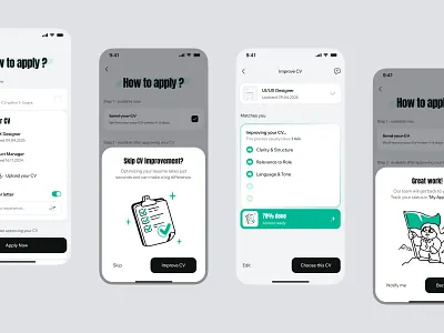 Job Search - AI CV Analyzer Mobile App ai analyze checklist clean cv design ios job mobile search ui user interface ux