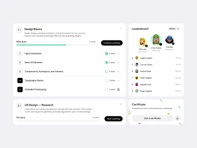 LMS Dashboard Widgets ai certificate clean course dashboard design leaderboard lms progress ui user interface ux web widgets