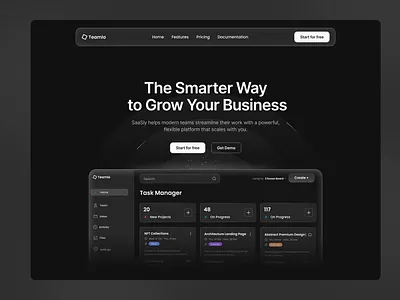 Project management SaaS | Teamlo clean hero landing page project management project management dashboard saas saas product sleek task management ui website