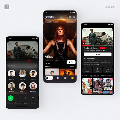 Netflix - Movie details, Home, Share screens app design clean ui color dashboard design feed mobile ui product ui ui components user interface ux