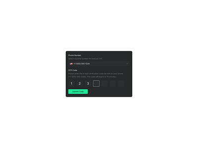 One Time Password (OTP) modal. dark mode design modal one time password otp ui ux website
