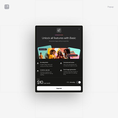 Upsell Web Modal screen UI black clean dark mode design dialog modal promo screen startup ui upsell ux web web interface