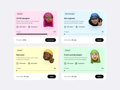 LMS - Course Cards UI Layout clean colorful course dashboard design illustration lms product responsive startup ui ui cards ui design ui interface ux web widgets