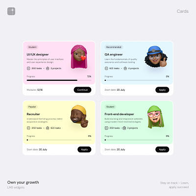 LMS - Course Cards UI Layout clean colorful course dashboard design illustration lms product responsive startup ui ui cards ui design ui interface ux web widgets