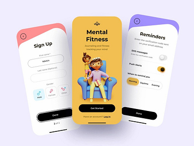 Mental Fitness Reminder App branding creative interface design dribbbleshots. dribble portfolio graphic design illustration logo ui