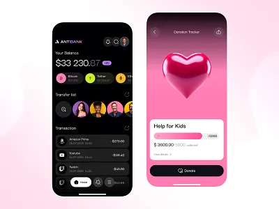 Online Banking Mobile App - donation tracker banking branding clean design donate finance ios ios app mobile app product startup tracker transactions ui ui design ui interface ux