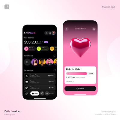 Online Banking Mobile App - donation tracker banking branding clean design donate finance ios ios app mobile app product startup tracker transactions ui ui design ui interface ux