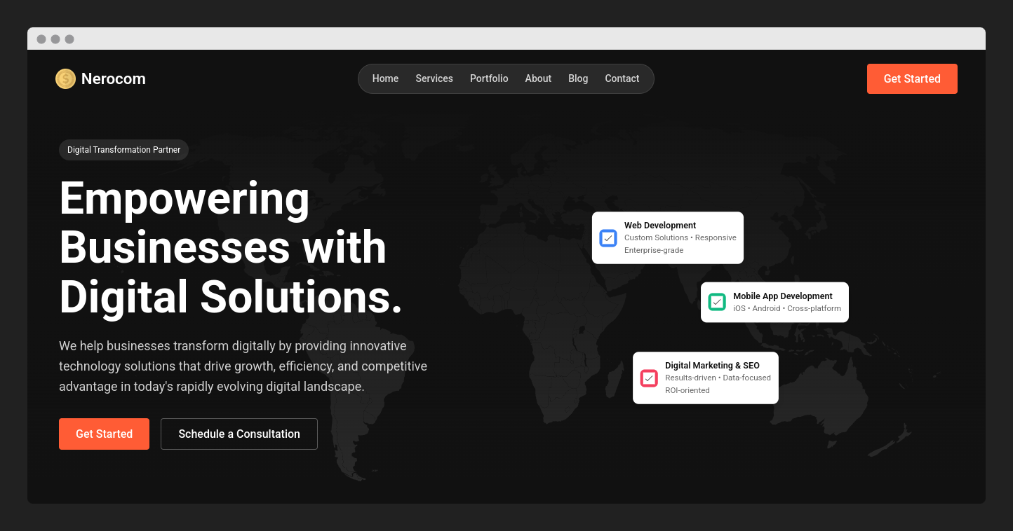 Nerocom landing page ui website
