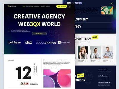 Web3 Website - Landing Page blockchain creative agency dark ui decentralized figma home page landing page landing page ui modern design product design ui design ux design web design web3 web3 agenct web3 landing page web3 templete web3 website web3qx website design