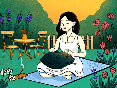 Handpan Melodies in My Dream Garden | Digital Illustration art branding design dreamy illustration dribbble weekly warm up garden illustration graphic design handpan handpan illustration illustration meditation meditation illustration music illustration procreate yoga yoga mat illustration илюстрация йога йога илюстрация цветя