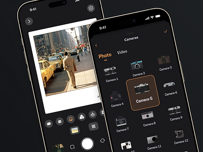 Retro Camera UI app app ui camera dark gray history orange photo photography pictures polaroid retro ui video vintage
