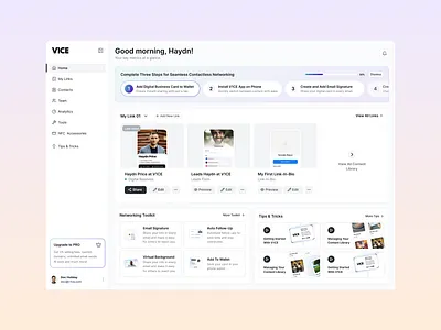 V1CE Dashboard. SaaS design nfc profile design branding dashboard design digital business card ecommerce networks nfc business cards product design saas design share info share your info ui user friendly user interface ux v1ce web