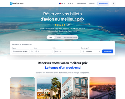 Option Way - Hero section airflight airplane blue booking form hero section light photo saas travel agency ui webdesign