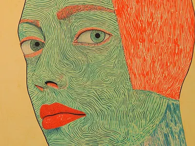 Experimental Retro Portrait Vivid Patterns Lines Shapes art background design experimental grunge grunge art handmade illustration portrait retro vintage