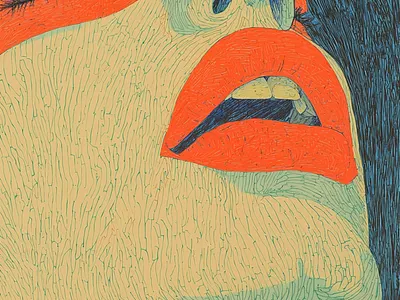 Vivid Lips Experimental Textured Drawing Printmaking Retro art background bright design face green grunge handmade illustration lips mouth neon orange printmaking red retro textured vintage vivid woman