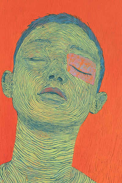 Sad boy broken portrait vivid retro experimental art art background boy design eyes closed grunge handmade illustration lost portrait reflective retro sad