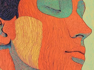 Contented Portrait Experimental Vivid Lines Artwork Vintage art background calm contented design grunge handmade illustration man meditation portrait retro