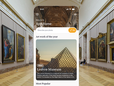 Navigator Sample UI ai app app ui camera dark guide history location museum navigate photo ui ui design yellow