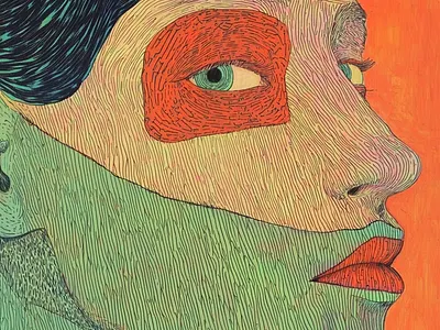 Watching You An Experimental Portrait Retro Mood art artwork background design experimental grunge handmade illustration portrait poster retro sideways glance staring watching you