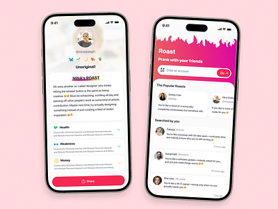 RoastApp - AI Social App ai app app ui fun funny money roat strenght ui