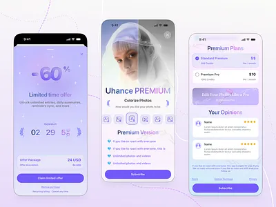 Subscription Sample for editing ai ai edit ai photo app ui design edit icon design launcher offer oppinion plan premium subscription ui