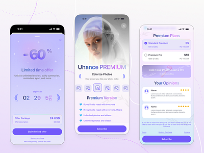 Subscription Sample for editing ai ai edit ai photo app ui design edit icon design launcher offer oppinion plan premium subscription ui