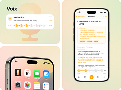 Voice Recording UI app app ui desgn icon ios keyword launcher logo record recording summary text transcribe transcription translate ui voice