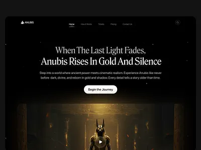 Anubis Landing Page – Cinematic Web Design ancient egypt anubis bold typography cinematic web design dark mode website dark ui egyptian mythology hero section immersive design landing page luxury design mystical branding storytelling ui web concept