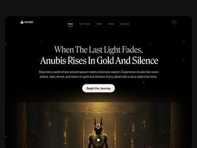 Anubis Landing Page – Cinematic Web Design ancient egypt anubis bold typography cinematic web design dark mode website dark ui egyptian mythology hero section immersive design landing page luxury design mystical branding storytelling ui web concept