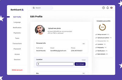 Created a Profile page for a bank account! dashboard design product design ui