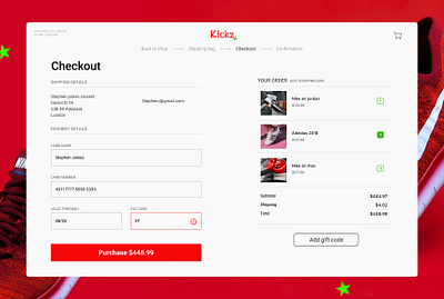 Created a checkout page for a shoe store website checkout page product design ui