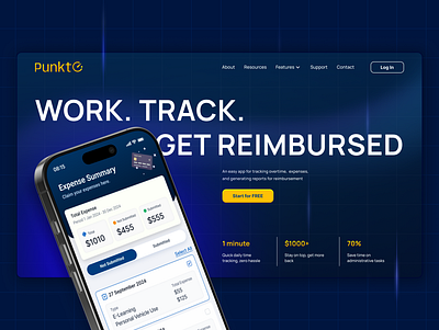 Manage Time & Costs with Ease – Hero UI Concept expenseapp figma hero block hero section productdesign timetracking uxui