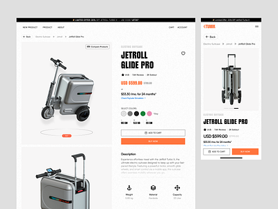 TUMIK - eCommerce Product Page checkout ecommerce marketplace product product design scooter shop shopping suitcase travel travel tech ui design web design website