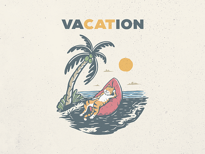 Vacation Cat animal apparel beach cat cute funny good vibes holiday illustration island kitten kitty nature outdoor pet sea summer sunset t shirt design vacation