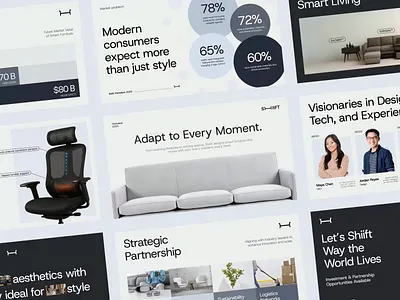 Shiift - Smart Furniture Pitch Deck animation brand branding clean design furniture graphic design interior logo modern motion motion graphics pitch deck pitchdeck presentation presentation motion simple smart vektora white