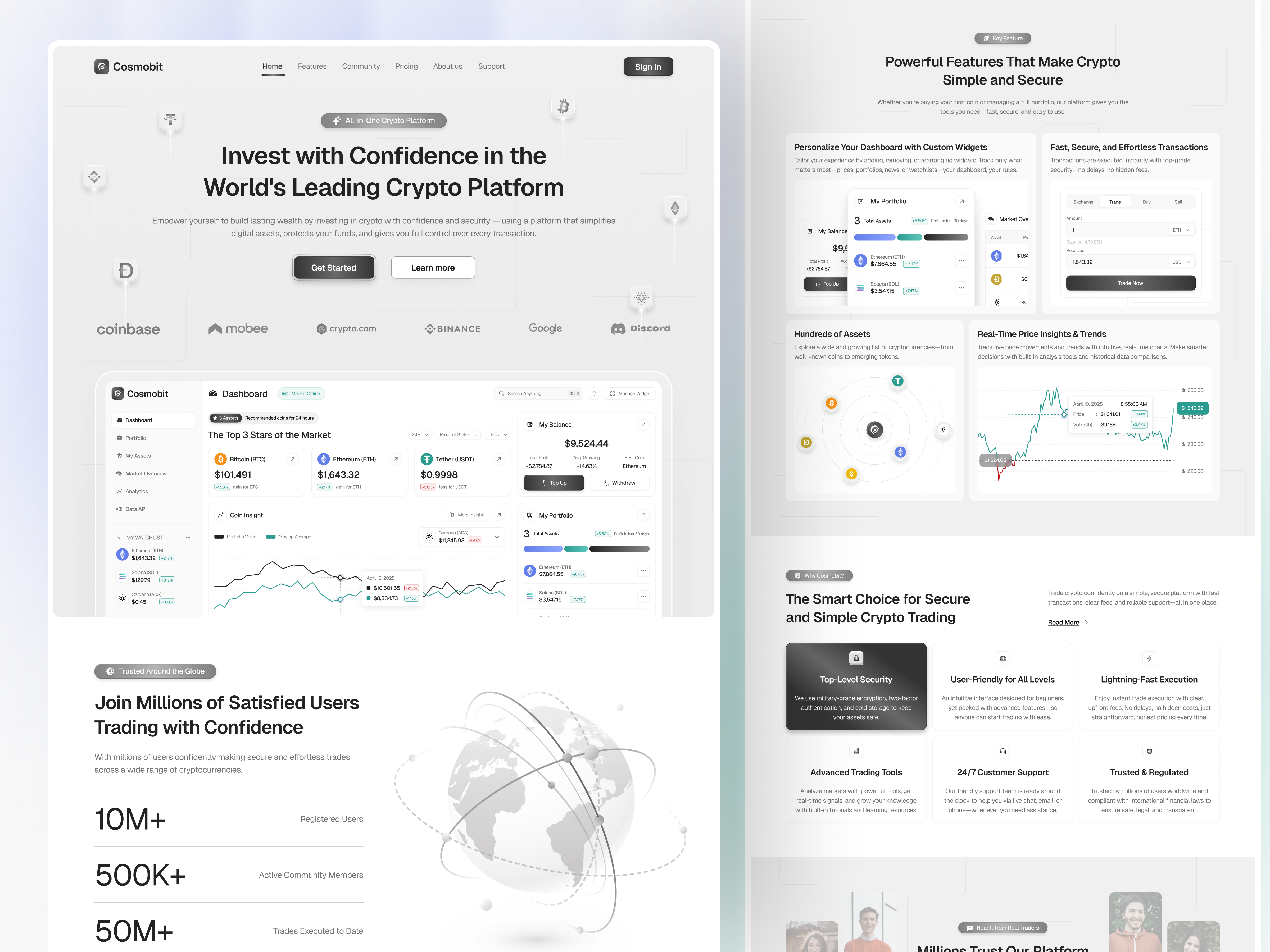 Cosmobit - Website Crypto Landing Page clean crypto crypto currency crypto landing page crypto trading crypto web eth ethereum fintech forex landing landing page platform saas startup trading uiux web design web landing page web3