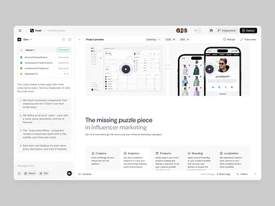 No-code Ai builder agent ai app branding builder clean crm dashboard design editor graphic design interface no code panel prompt site ui ux web white