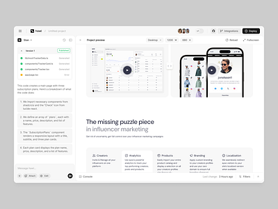 No-code Ai builder agent ai app branding builder clean crm dashboard design editor graphic design interface no code panel prompt site ui ux web white