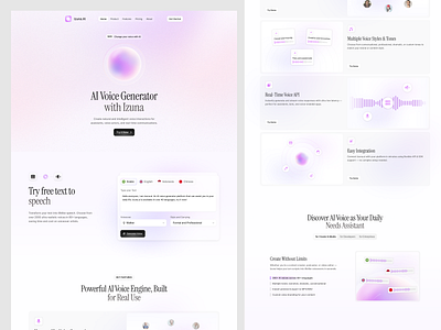 Izuna.AI - AI Voice Generator Lading Page ai ai voice generator artificial intelligence branding clean ui design generator gradient graphic design landing page platform siri text to voice typography ui ui ux design ux voice