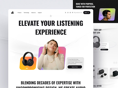 Levi - Audio Online Store Landing Page audio audio online store bold branding clean earphone headphone landing page minimalistic online store speaker ui design web design website