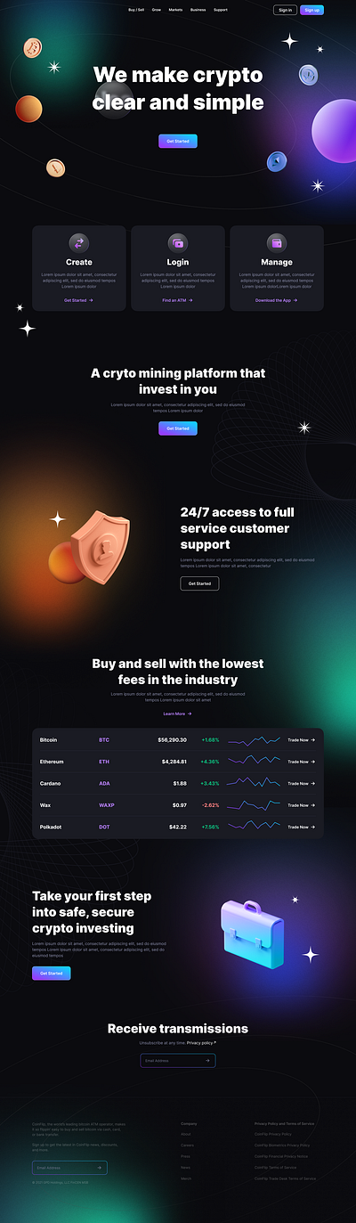 Crypto site design graphic design ui