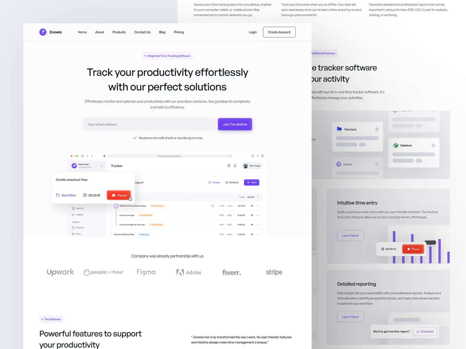 Example of Zoowie - SaaS Time Tracker Website Animation