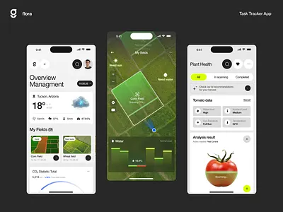 Flora – Task Tracker App for Smart Farming 🌿 agriculture agriculture app agtech ai assistant clean ui crop management design eco ui farm planning field scanner illustration mobile app plant health product design smart farming sustainable design ui uxui weather dashboard webdesign