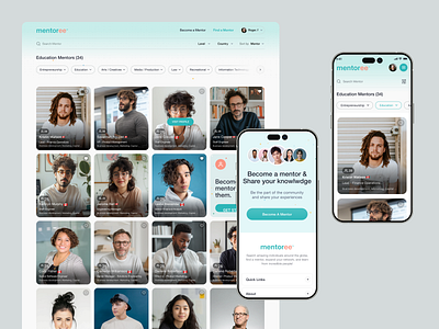 Mentoree - Mentorship Platform Listing Page UI animation calendar coach design edtech design education finda mentor instructor leadership mentor ui mentorship platform product design search startup design ui ui design ux web design web design inspiration website