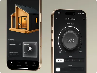 Smart Cabin – Cozy Meets Control darkui iotui mobileappdesign remote skeuomorphic smartcabin smarthome ui uidesign