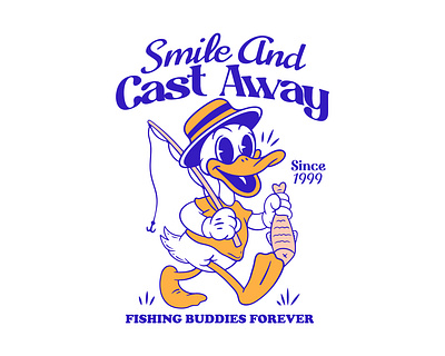 Smile and Cast Away apparel art cartoon cartoon duck character design characterdesign characters cute art cute illustration design dick duck cartoon duck illustration duck retro fishermasn fishing illustration t shirt tshirt vintage