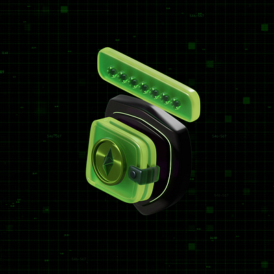 3D Animation - Secure ETH Wallet 3d 3d art blender crypto coins dark design glass green illustration isometric art motion graphics neon shield